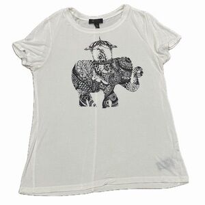 AB STUDIO Vintage Tee Women’s L Bejeweled Elephant Cream Ivory Black Lightweight